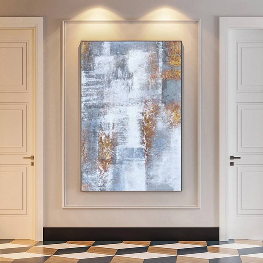 Grey Texture Painting Gold Abstract Canvas Artwork DBRZ7 wall art